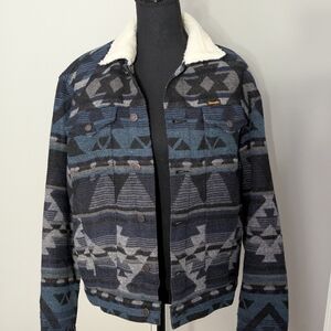 Wrangler Blue Geometric Jacket with Sherpa Collar